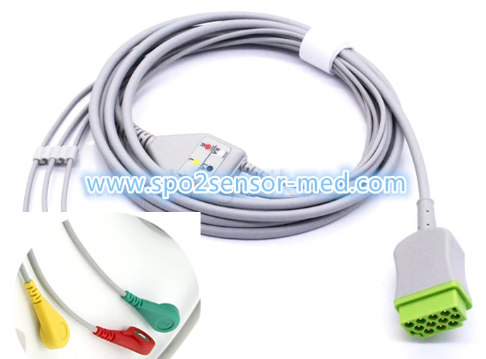 Free Shipping For GE-Mar qutte One-piece ECG cable with 3-leads IEC snap Leadwires | Красота и здоровье