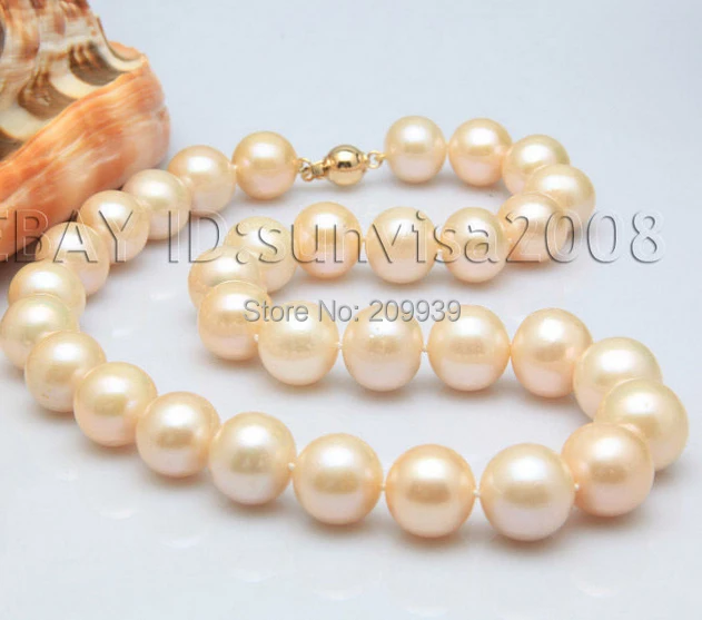 

huij 004115 lovely 12-15mm pink fresh water akoya pearls necklace 18"14kt