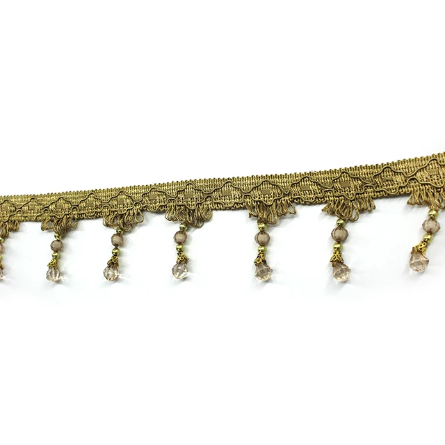 ZGTGLAD 1m Cloth Curtain Sewing Tassel Fringe Trim Tassel Crystal bead Lace Accessories Curtain Home DIY Decoration Supplies Brown