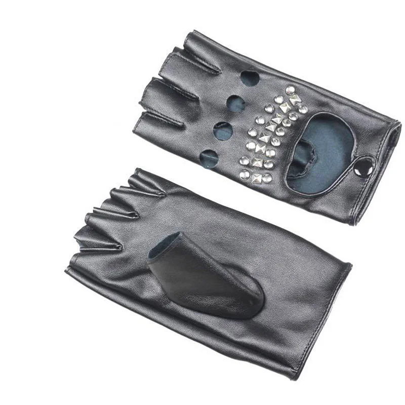 Fashion Half Finger Punk Rivet Dance Gloves Men/Women Sport Fitness PU