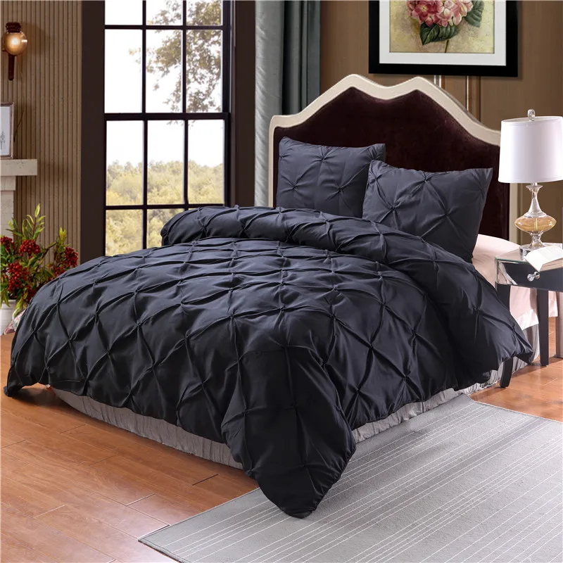 

Luxury Duvet Cover Set Black/Grey Pinch Pleat 2/3pcs Twin/Queen/King Bedding Sets (No filling,No sheet)