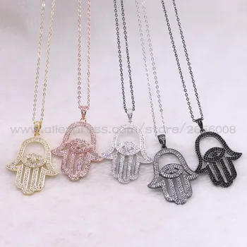 

Wholesale micro pave Zircon pendant necklace Hand shape pendant necklace Fashion jewelry for lady slim Chain necklace 3524