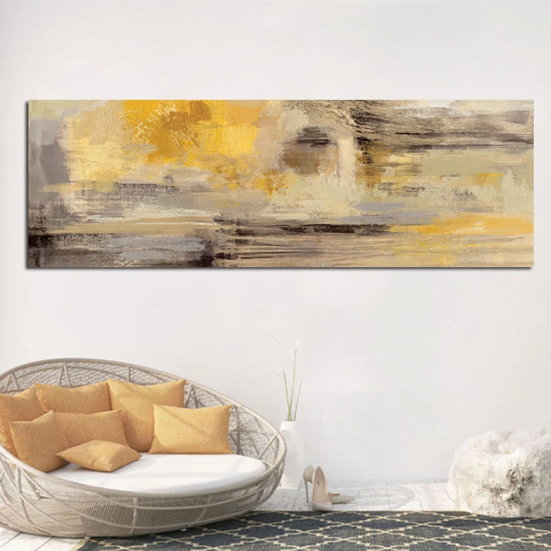 

100% handmade abstract Yellow Oil Painting Modern Scandinavian Wall Art hand painted Bedroom Living Room Decor