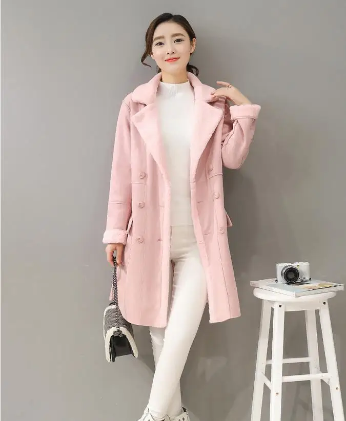 2017 Winter New Lamb Hair Jacket Female Plus Velvet Thick Coat In The Long Paragraph Deerskin Lapel Cotton | Женская одежда