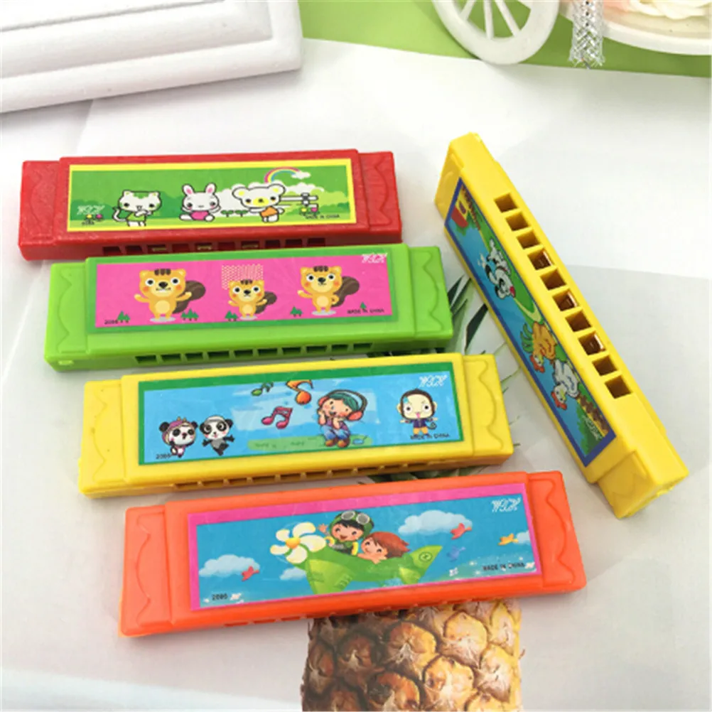 

1 Piece 9.7Kids Cute Flower Wood Plastic 10Holes Harmonica Toy Fun Double Row Musical Early Educational Toy Random Color