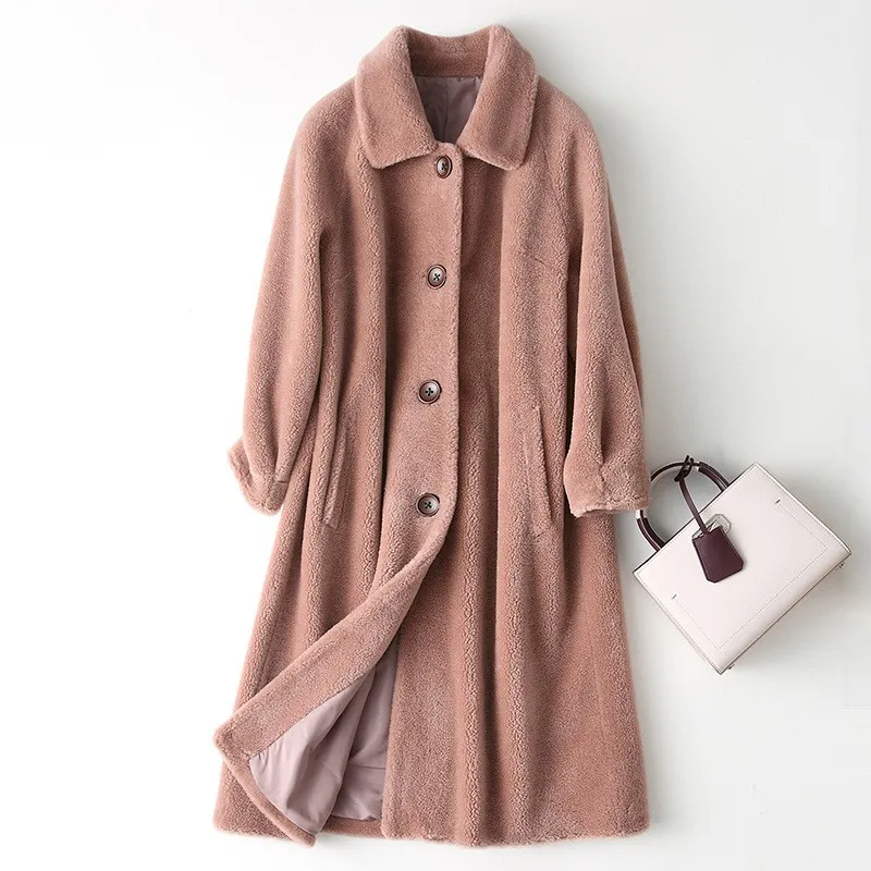 Мода плюс размер овечья шерсть шуба женская длинная Роскошный натуральный мех куртка натуральный мех корейский Harajuku зимняя женская одежда