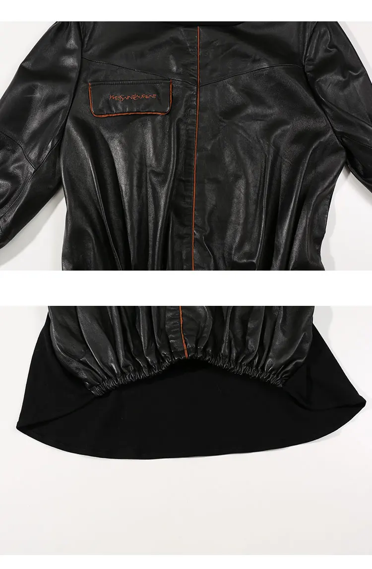 Женская куртка из натуральной кожи, черная, эластичная талия, высокая горловина, приталенная, корейский стиль, уличная одежда из натуральной овчины, женские повседневные куртки