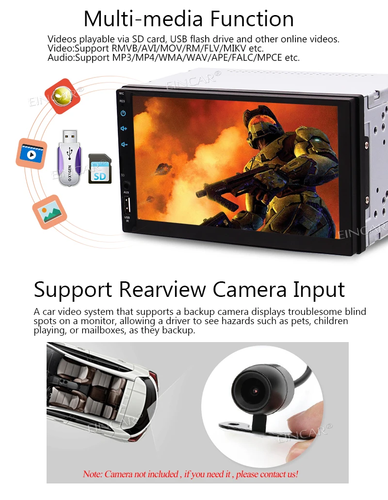  Android 6.0 Car Stereo SD Card Rear view Camera Auto Radio AM/FM/RDS 7 inch 2 din Universal Head Un