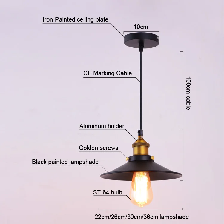 Винтажный подвесной светильник, промышленный Ретро подвесной светильник, E27 держатель, металлические люстры, Лофт подвесной светильник, абажуры, светильник для столовой, ing