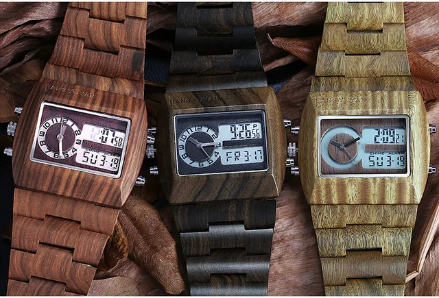 Zegarek drewno sandałowe męski wyświetlacz LED