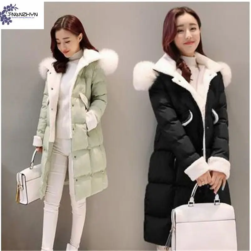 TNLNZHYN Women's clothing new New Winter Big yards Women Jacket Coat Hooded fur collar Cotton thicken long Female Outerwear Wu03