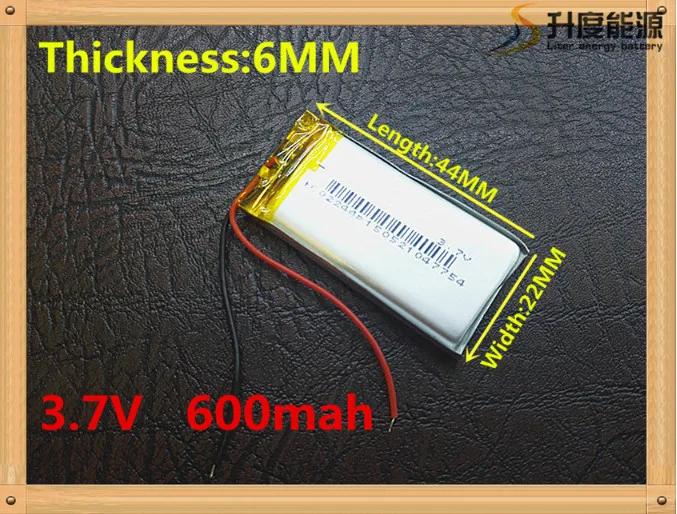 

Polymer battery 600 mah 3.7 V 602244 smart home MP3 speakers Li-ion battery for dvr,GPS,mp3,mp4,cell phone,speaker