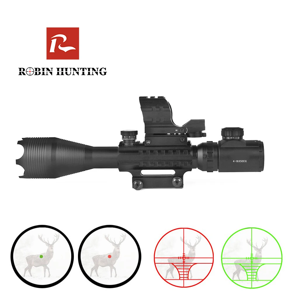 

Robin Hunting Riflescope Red Dot Sight Laser 3 in 1 Combo Tactical 4-16x50 Hunting Scope HD112 Reflex Optical Sight