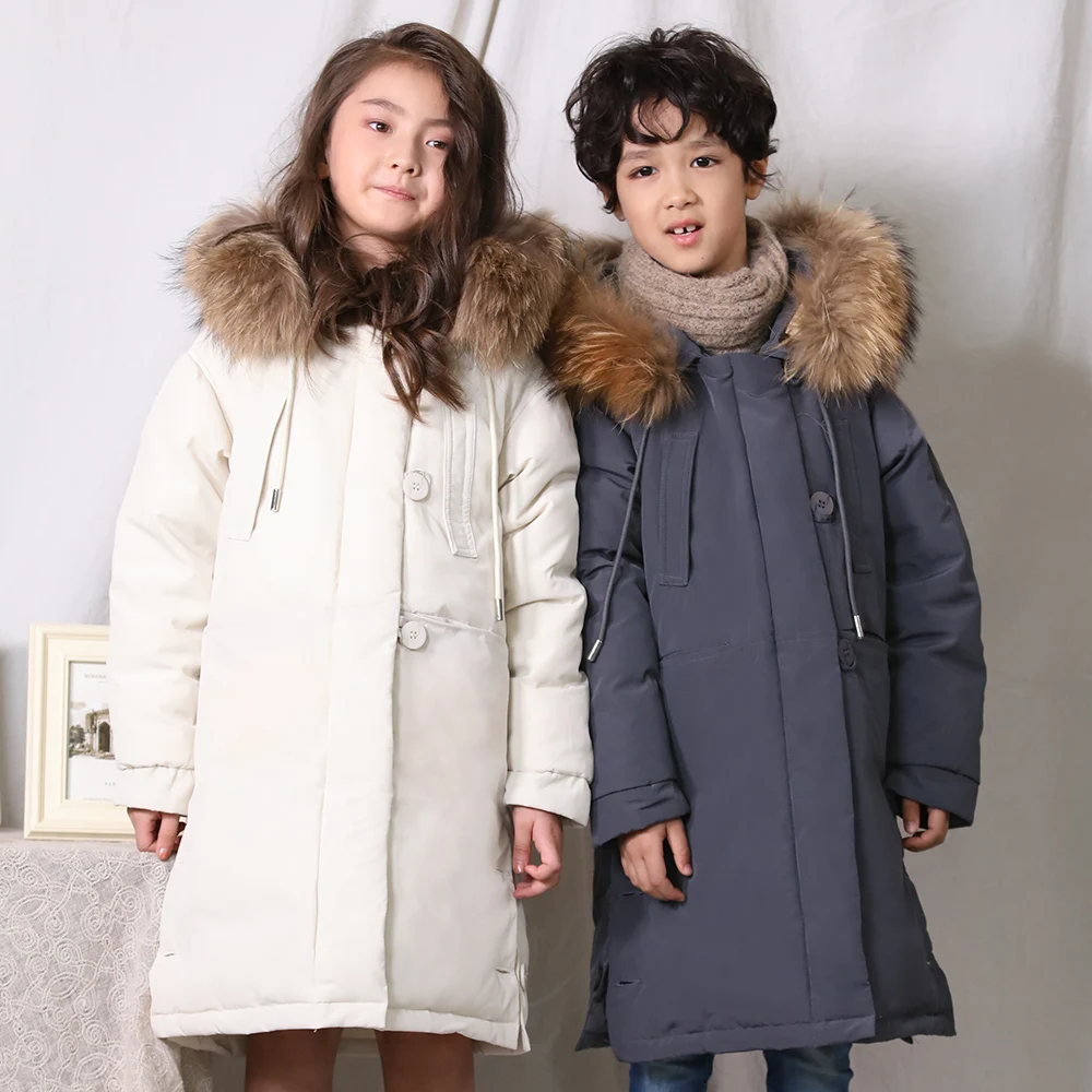 

Kids Snowsuit Boys Down Jackets Real Fur Hooded with Hooded Girls Winter Coat 10 12 14 15 16 years Teenage Kids Clothing