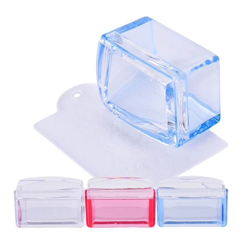 

1Set Silicone Head Jelly Nail Art Rectangular Stamper Scraper Clear Red Blue Template Stamp Manicure Polish Stamping Tool 3color