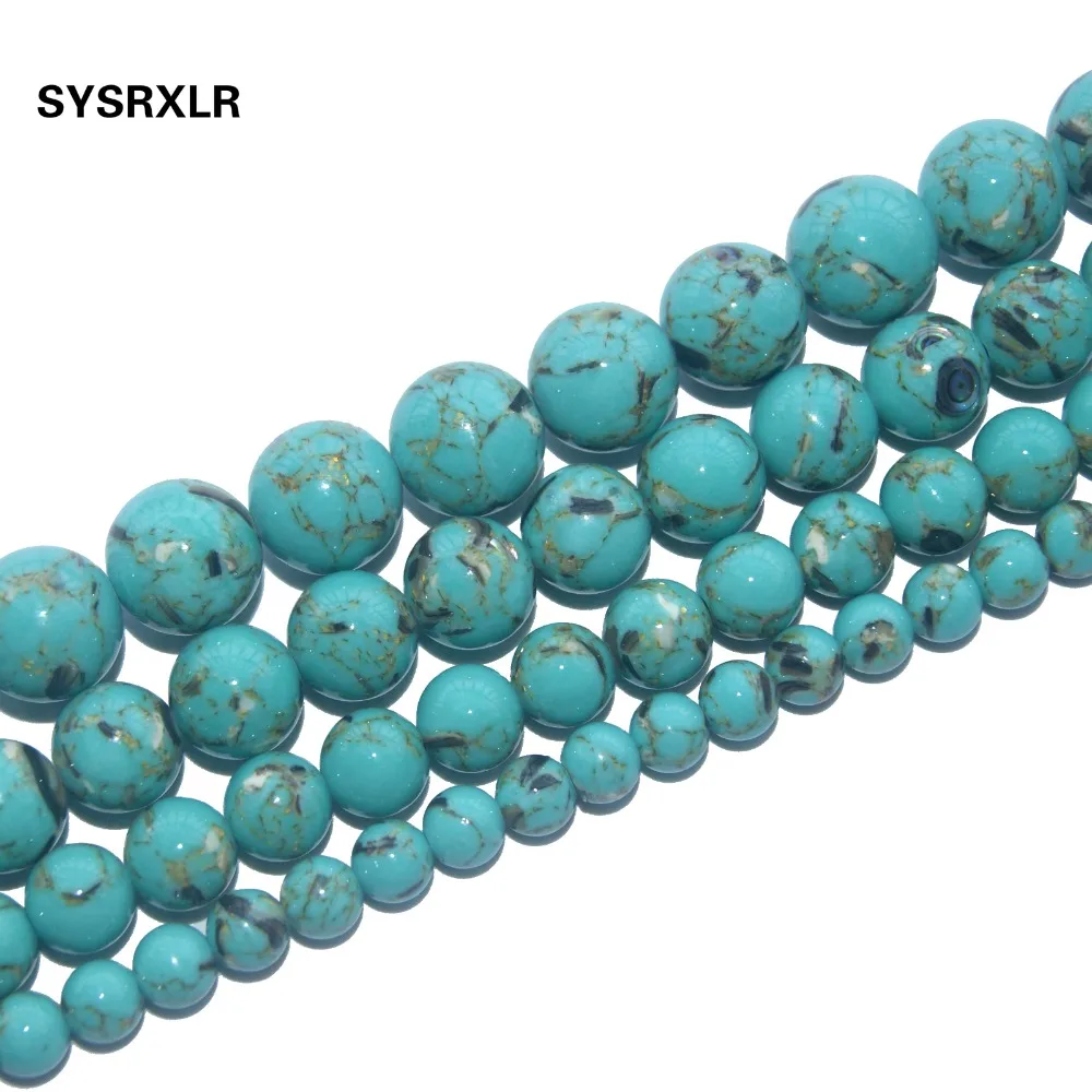 

Free Shipping Light Blue Synthesis Turquoises Stone Round Beads For Jewelry Making DIY Bracelet Necklace Material 6 8 10 12 MM
