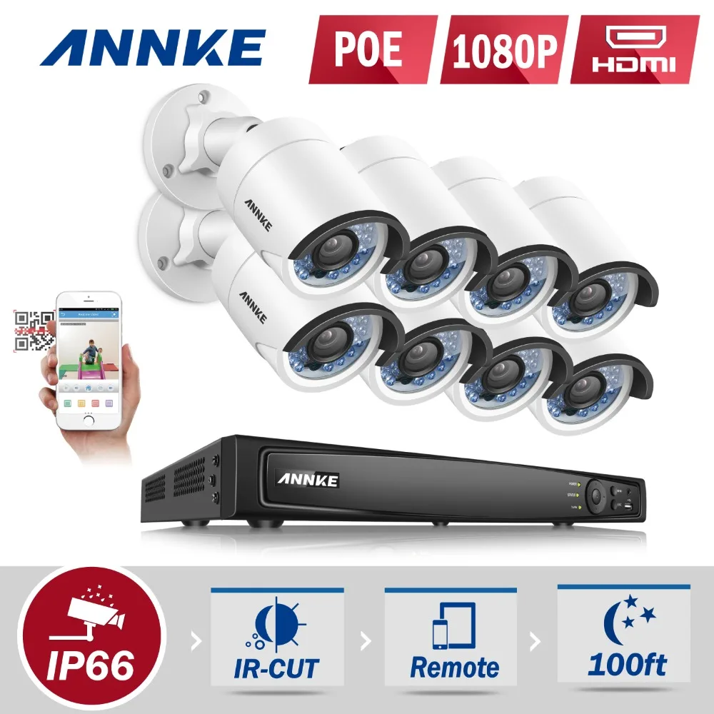 ANNKE HD 1080P 8CH PoE NVR IP Network Outdoor CCTV Home Security Camera System