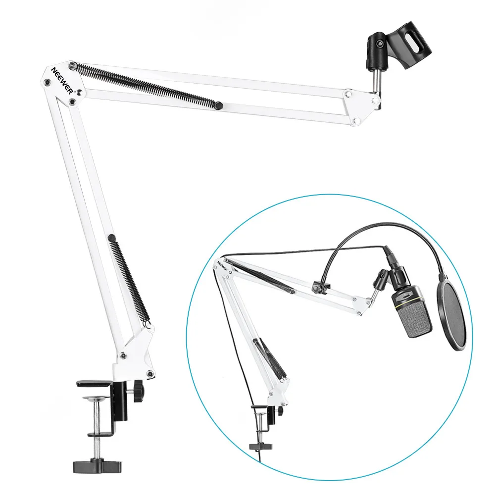 

Neewer Desktop Microphone Suspension Boom Scissor Arm Stand Holder Microphone for Studio Broadcasting,Singing,Recording(White)