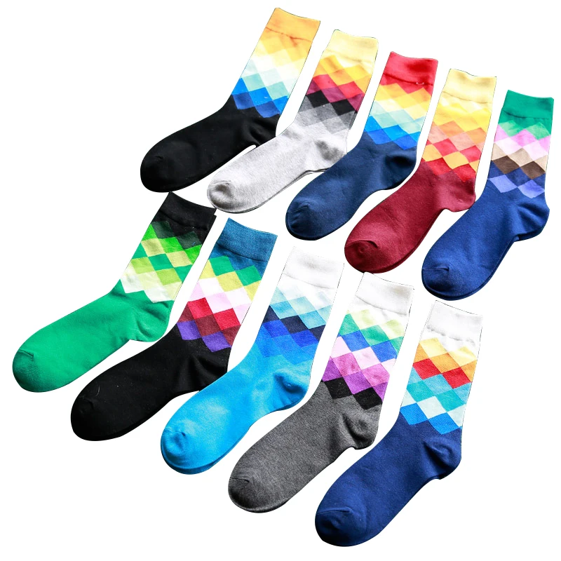 

multicolor men socks color diamond socks man socks cotton high quality hot wholesale Rhombus socks men