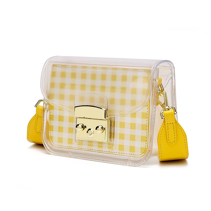 

Fashion New Jelly Cute Handbag Transparent Wide Strap Crossbody Bags for Women Plaid Graffiti Bolsas De Mujer on Sale