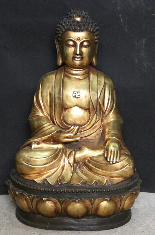 

USPS to USA S2293 22" Tibet Buddhism Bronze Gilt Seat Lotus Shakyamuni Amitabha Buddha Statue (B0328)