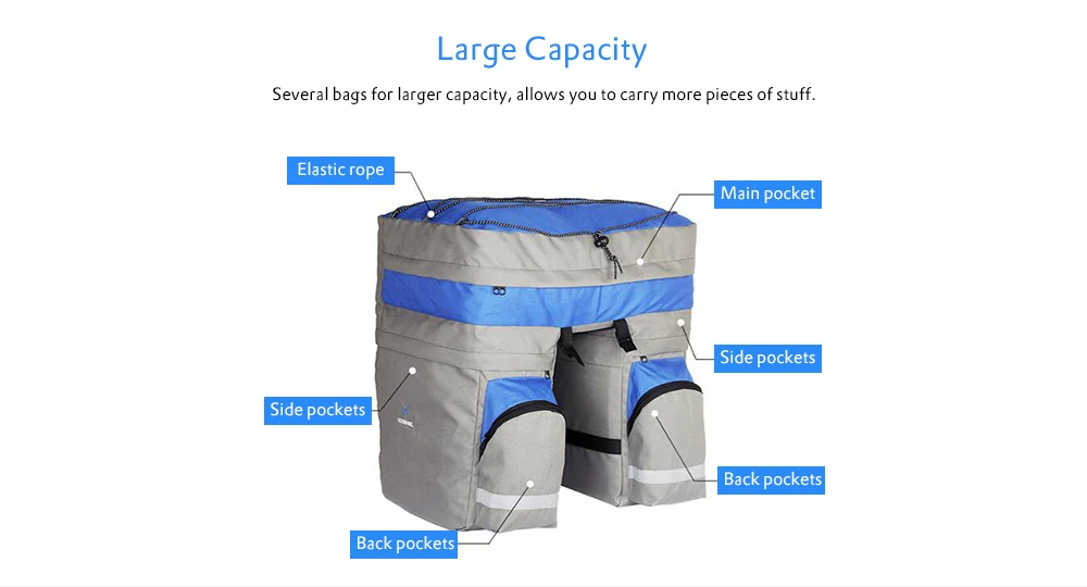 Flash Deal ROSWHEEL 14950 60L MTB Bicycle Bag Back Seat Double Side Bags with Rain Cover Light Reflective Tape Bike Bag Cycling Bag 1