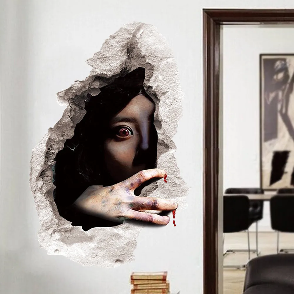 

New 3D Horror Wall Sticker Happy Halloween Household Room Wall Sticker Mural Decor Decal Removable Home Decoration #YL5