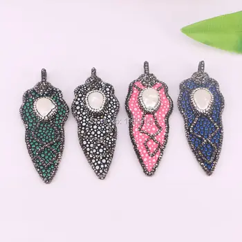 

5Pcs Mixed Color Fishskin Arrow with Pearl Pave Crystal Rhinestone Charms Pendants for Necklace