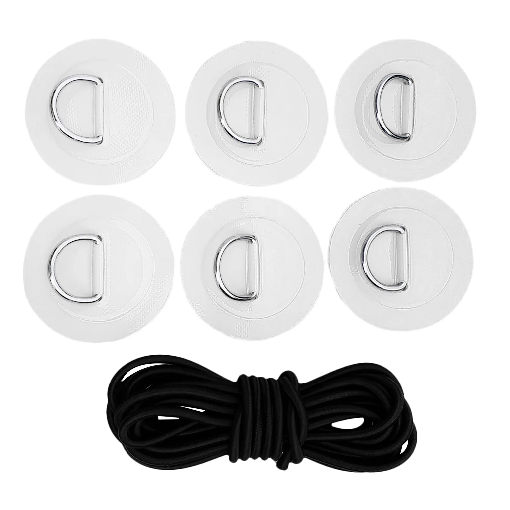 Stand Up Paddleboard SUP Bungee Rope Deck Rigging Kit 6Pcs D-ring Pad Patch Water Sports Rowing Inflatable Boats Surfboard