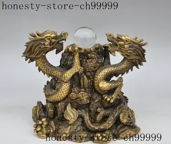 

Christmas china fengshui brass animal zodiac 2 Dragon Double Dragons play Bead statue Halloween