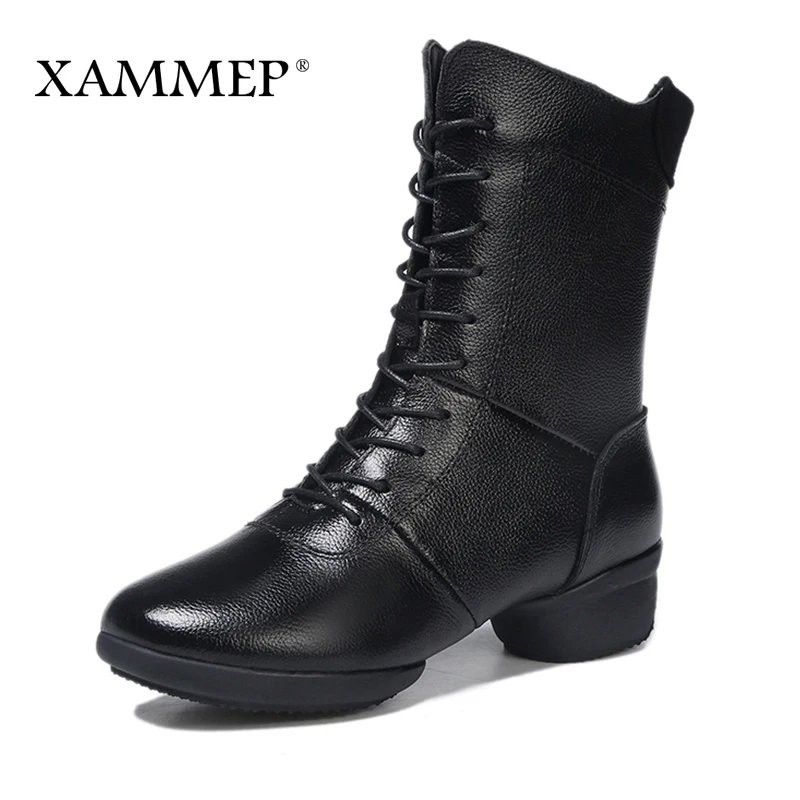 

Women Dance Shoes Genuine Leather Modern Ethnic Jazz Shoes Latin Heel Increase Ballet Professional Dancing Shoes Plush Xammep