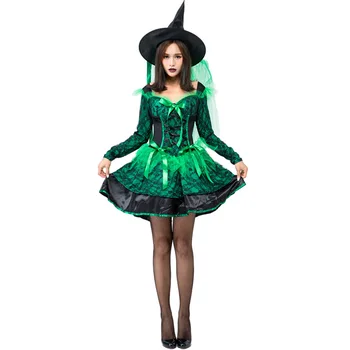 

New Women Halloween Lace Green Veil Witch in Japan Costume Uniforms Cosplay Experience Performance Fairy Tales Suit L1872742