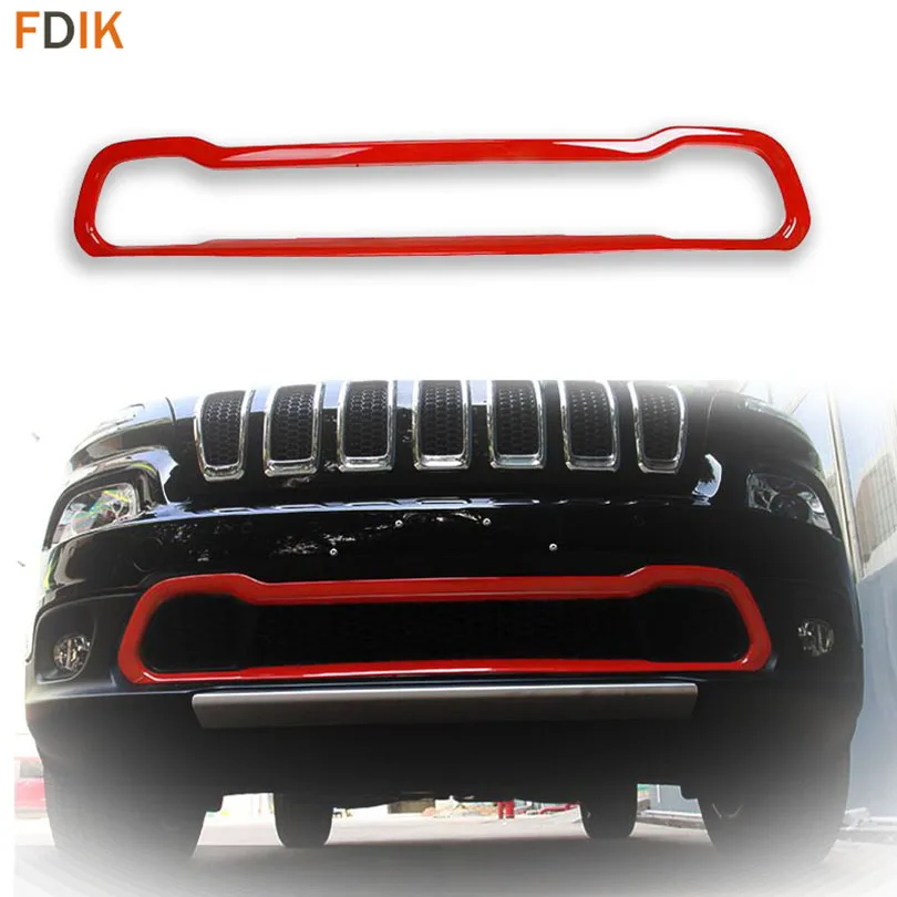 

Sport Red Mouth Front Lower Grille Bumper Cover Trim Inserts Accessories for Jeep Cherokee 2014 2015 2016