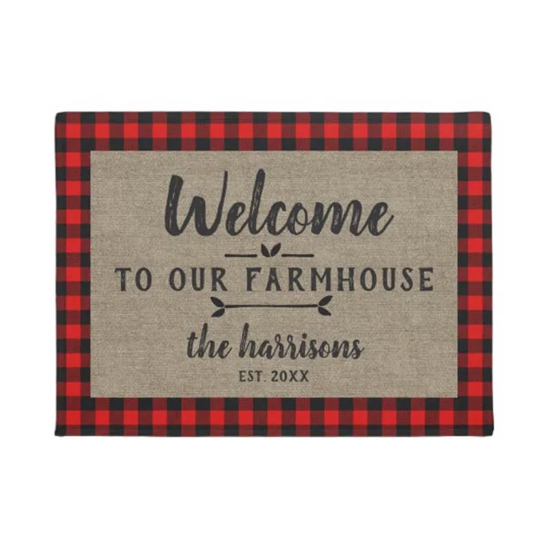 

Welcome to Farmhouse Red Doormat Home Decoration Entry Non-slip Door Mat Rubber Washable Floor Home Rug Carpet