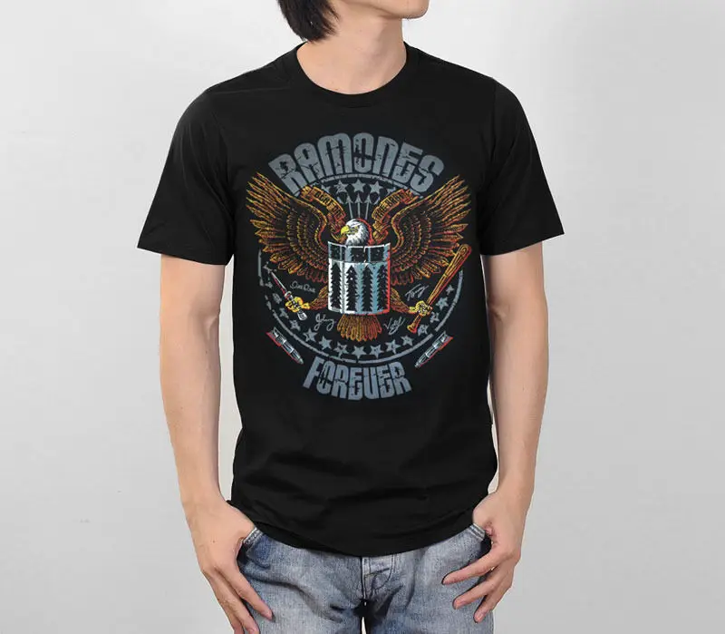 Модная футболка Hipster Прохладный Топы корректирующие Новинка Ramones навсегда Eagle Logo