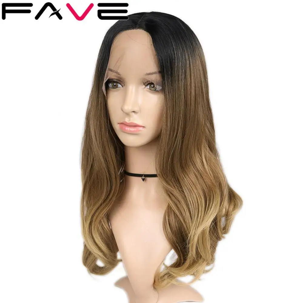 

FAVE Lace Front Synthetic Wigs For Black Women Ombre Black Brown Color Middle Part Cosplay Long Wavy Hair 26 Inch Lace Wigs