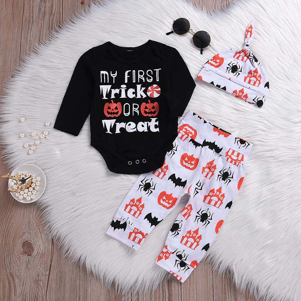 Telotuny babys clothes sets Letter Romper Pumpkin Print clothing for