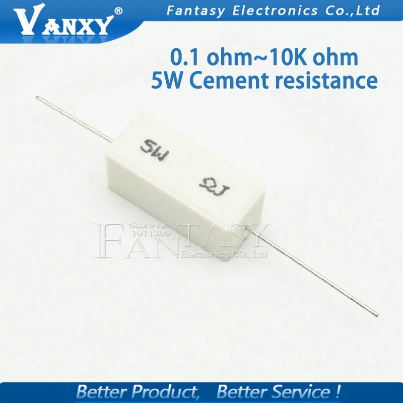 10pcs 5W Cement resistance 0.1 ~ 10k ohm 5% 0.22 0.33 0.5 1 10 100 1K 10K ohm 0.1R 0.22R 0.33R 0.5R 1R 10R 100R