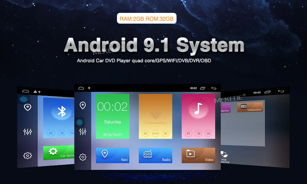 Mekede android9.1 Авторадио для универсального автомобильного мультимедийного плеера nissan kia toyota vw с 2 Гб+ 32 ГБ gps навигацией
