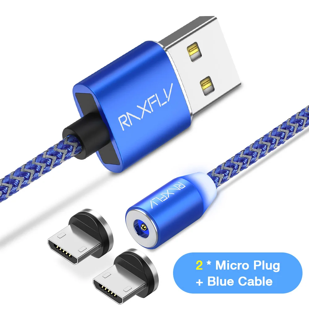 Магнитная Micro USB кабель RAXFLY 2A светодиодный магнит Зарядное устройство Шнур для samsung S4 S5 S6 S7 край Магнитный кабель зарядки провод для Xiaomi провод для зарядки магнитная зарядка - Цвет: 2 Plug Blue Cable