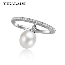 Yikalaisi 2017 100% натуральный пресноводный жемчуг ювелирные изделия кольца капли воды жемчужные свадебные Кольца стерлингового серебра 925 для