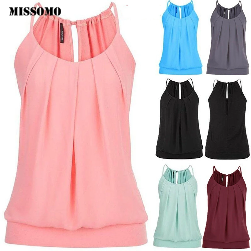 

MISSOMO 5XL Women Summer Top Loose Wrinkled O Neck Cami Tank Top women tops Vest haut femme streetwear clothes 625