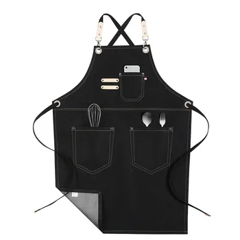 

Denim Kitchen Cooking Apron with Adjustable Cotton Strap Large Pockets Blue Barista Men and Women Homewear