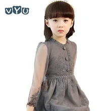 VYU Spring Summer Girl Grey Lace Princess Dress Kids Children Clothing Party Wedding Dress Lace Dress For Age 2-14Y VYU Spring Summer Girl Grey Lace Princess Dress Kids Children Clothing Party Wedding Dress Lace Dress For Age 2-14Y