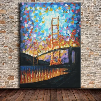 

Handmade Wall Art Palette Knife Jinmen Steel Cable Bridge Abstract Landscape Oil Painting On Canvas Picture For Living Room Set
