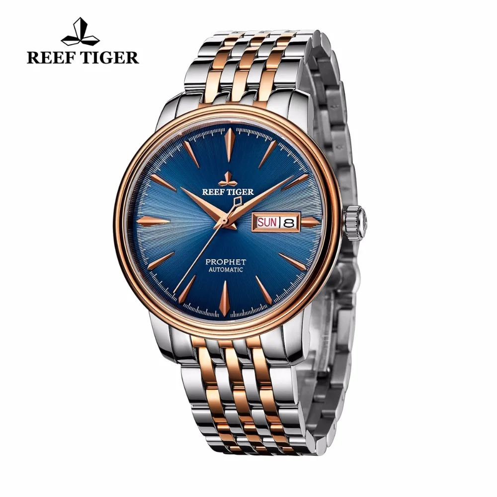 Reef Tiger/RT Роскошные модные часы для мужчин два тона розовое золото автоматические