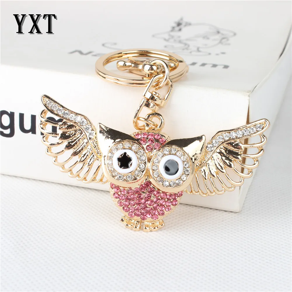 

Flying Pink Owl Wing Crystal Rhinestone Charm Pendant Purse Bag Car Key Ring Chain Creative Wedding Christmas Good Gift 285