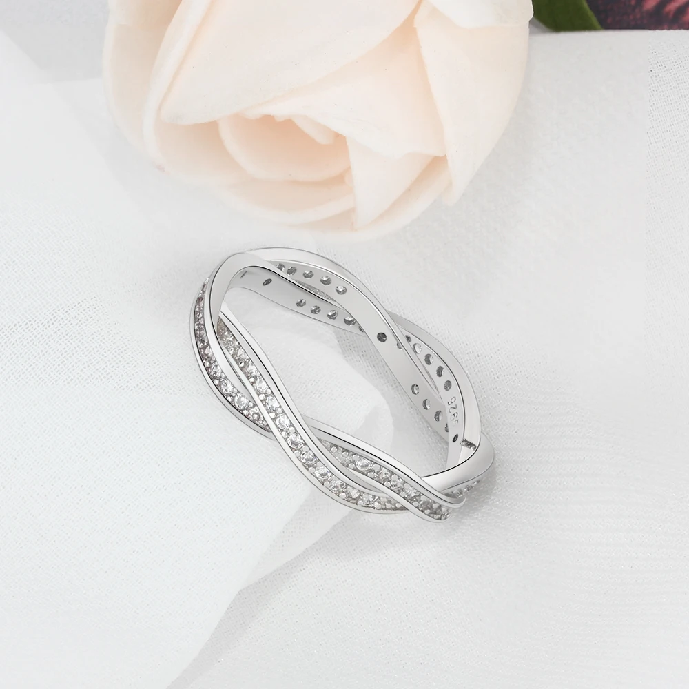 Настоящее 925 пробы Серебряное кольцо с кубическим цирконием, женские скрученные кольца, Женское кольцо на палец, хорошее ювелирное изделие(Lam Hub Fong