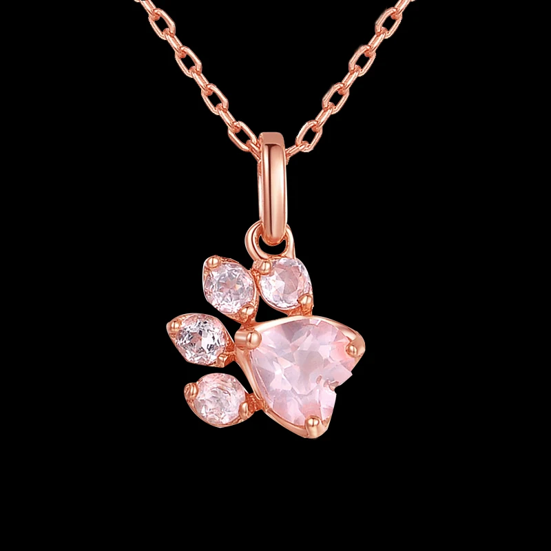 New Rose Gold Dog Paw Footprint Necklaces Fashion Pink Cubic Zircon Pet