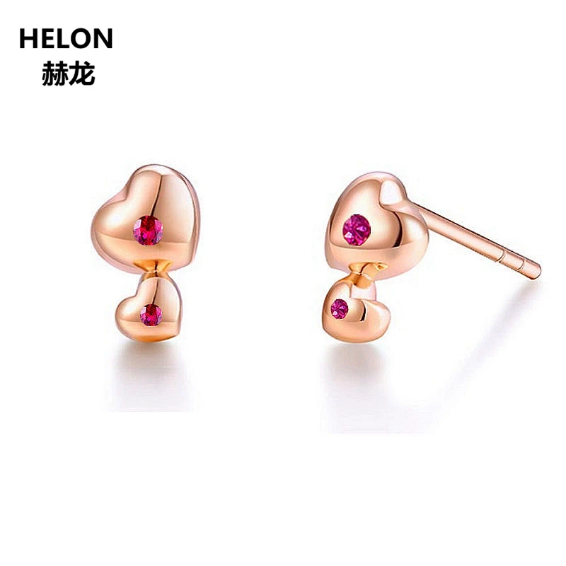 

Natural Ruby Stud Earrings Solid 10k Rose Gold Women Earrings Engagement Anniversary Gift Fine Jewelry Trendy Heart Charm